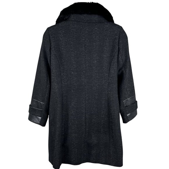 Via Spiga Women 16W Black Wool Blend Faux Fur Collar Asymmetrical Coat Old Money - Picture 2 of 16